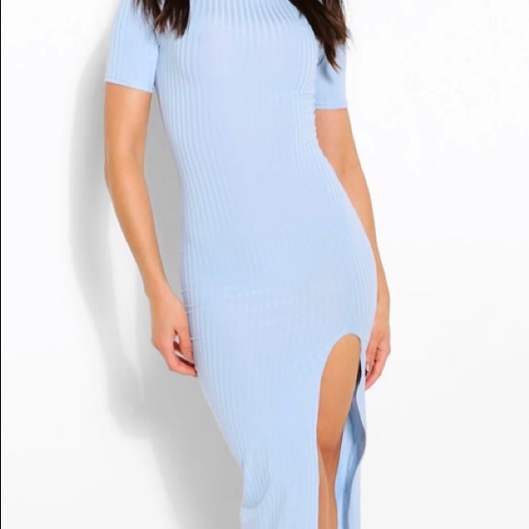 Boohoo Dresses & Skirts - NWT Boohoo jumbo rib split side mini dress in baby blue